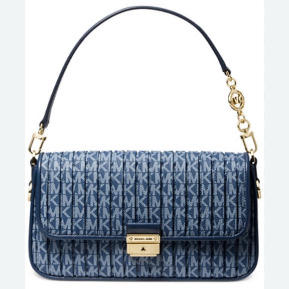 Michael Kors Bradshaw Logo Convertible Shoulder Bag / Cross body – Denim Blue - Picture 1 of 16